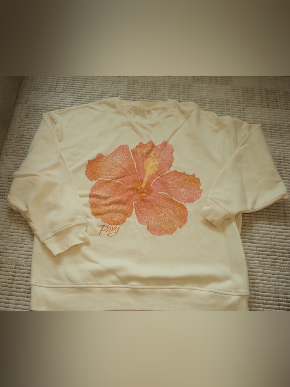 Roxy Cream Sweatshirt with Pink-Orange Floral Graphic
